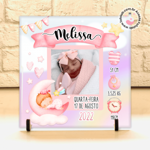 Quadro do Nascimento - Placa do Nascimento - Azulejo Maternidade - Personalizada - Fofolab - Menina
