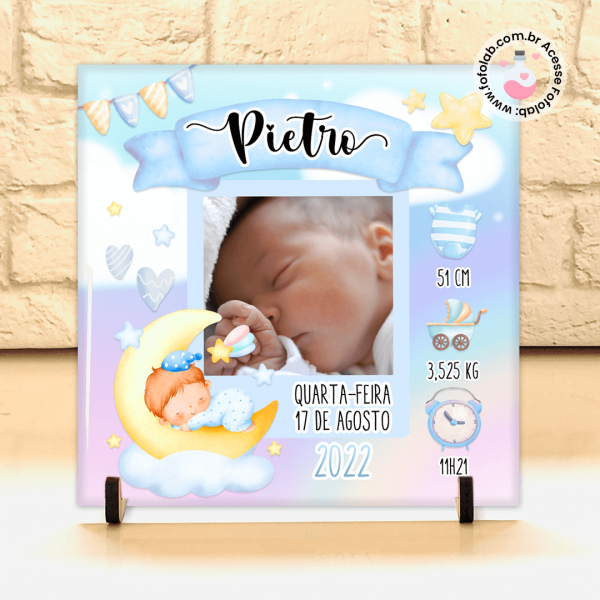Quadro do Nascimento - Placa do Nascimento - Azulejo Maternidade - Personalizada - Fofolab - Menino