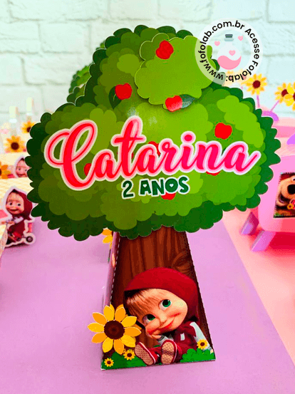 Caixinhas Personalizados Masha e o Urso - Caixa Cone Árvore - Festa Infantil (1)