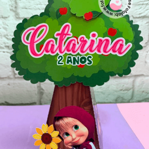 Caixinhas Personalizados Masha e o Urso - Caixa Cone Árvore - Festa Infantil 2 (1)