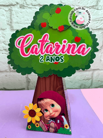 Caixinhas Personalizados Masha e o Urso - Caixa Cone Árvore - Festa Infantil 2 (1)