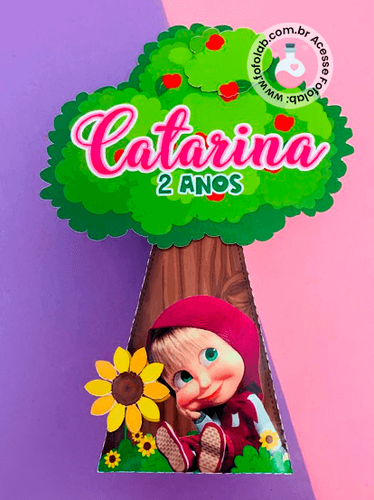 Caixinhas Personalizados Masha e o Urso - Caixa Cone Árvore - Festa Infantil 3 (1)